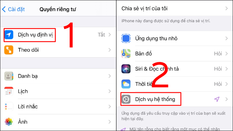 Tiếp theo, chọn Dịch vụ hệ thống trong mục Dịch vụ định vị